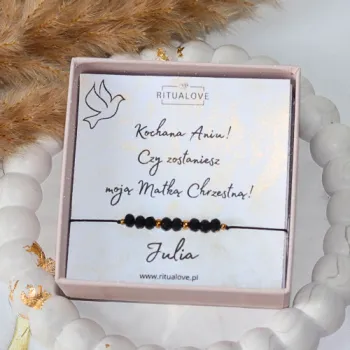 Bransoletka dla Matki Chrzestnej – Prośba o zostanie Matką Chrzestną | Czarny Turmalin | Personalizowany Prezent